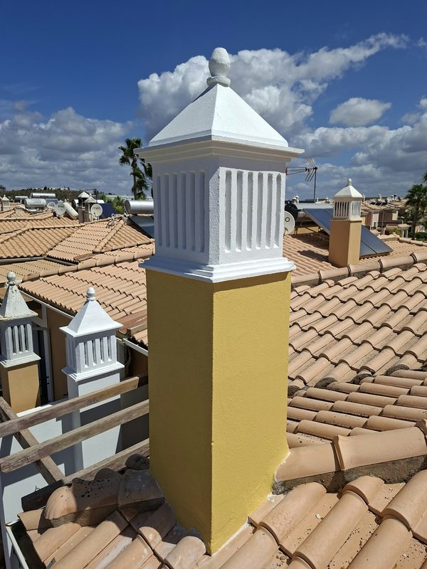 After — chimney 2. Lichen treated, cracks filled, primed and two coats.